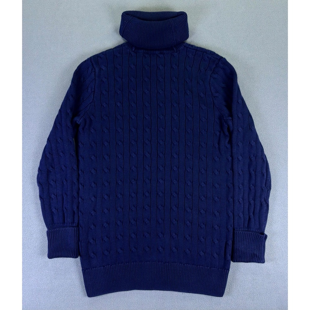 Ralph Lauren Sport Sweater Dress Large Blue Cable Knit Roll Neck Old Money Prep - Picture 4 of 9